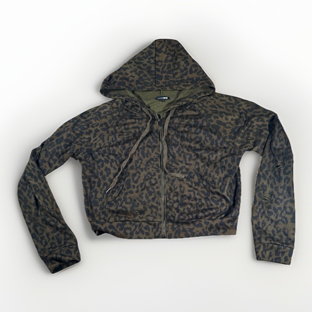Fashion Nova Leopard Cheetah Print Zip Up Jacket Y2k Women's Size Large